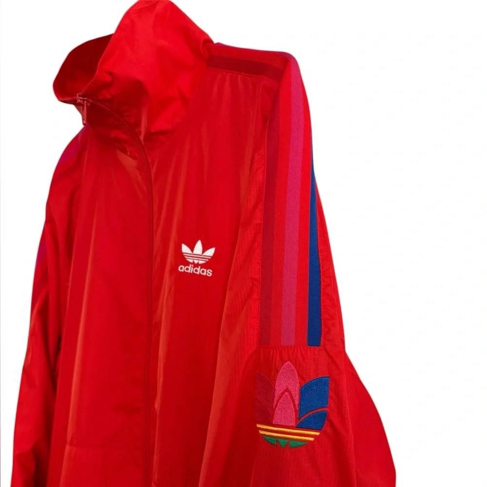 Adidas Originals Men's 3D Trefoil 3-Stripes Windbreaker Jacket Active Red Size L